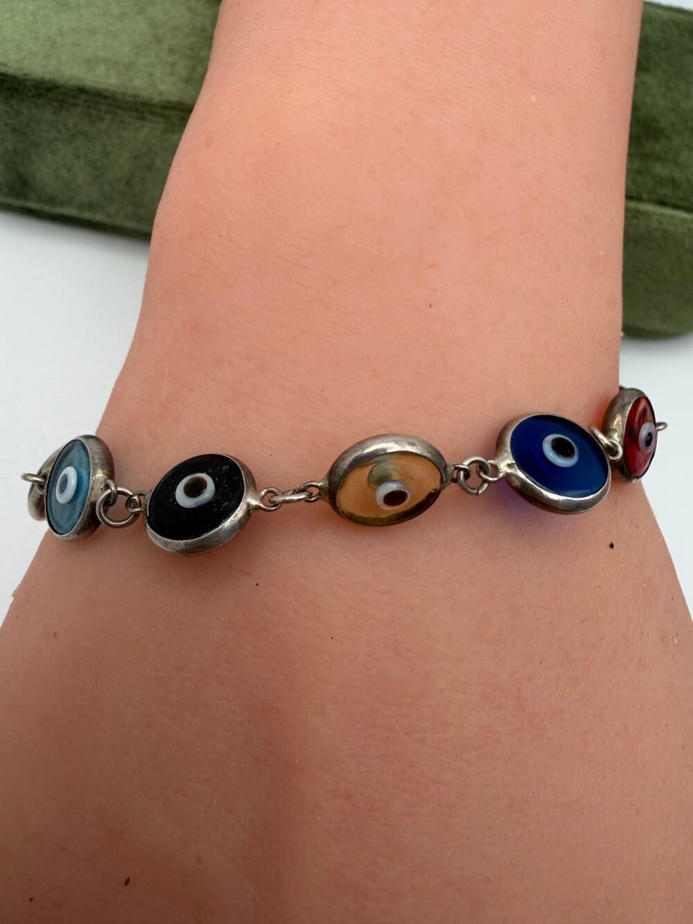 Vintage Sterling Silver 925 Evil Eye Bracelet